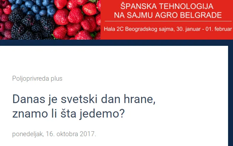 Portal pametne poljoprivrede - 'Danas je svetski dan hrane, znamo li šta jedemo?'
